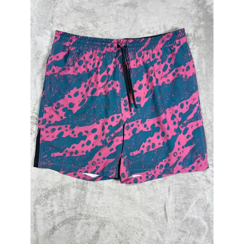 Reel Life Swim Shorts Men's Pink Blue Stretch Lined Trunks Large